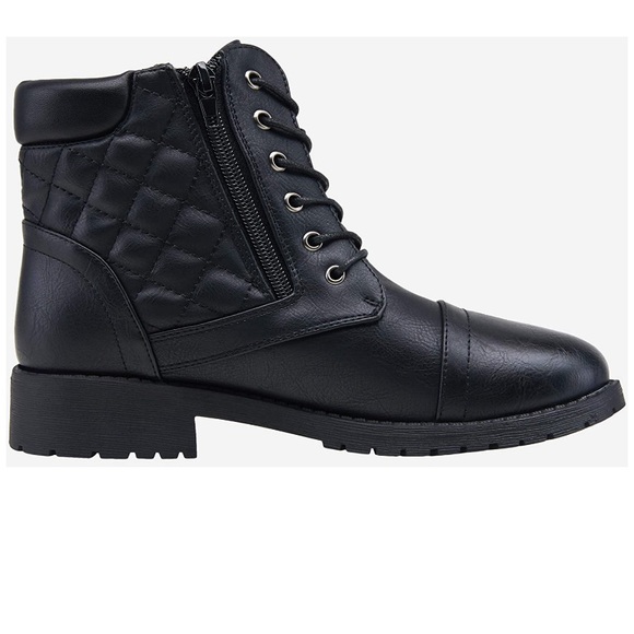 Black Quilted Ankle Boots Winter Low Heel Bootie - Picture 5 of 8